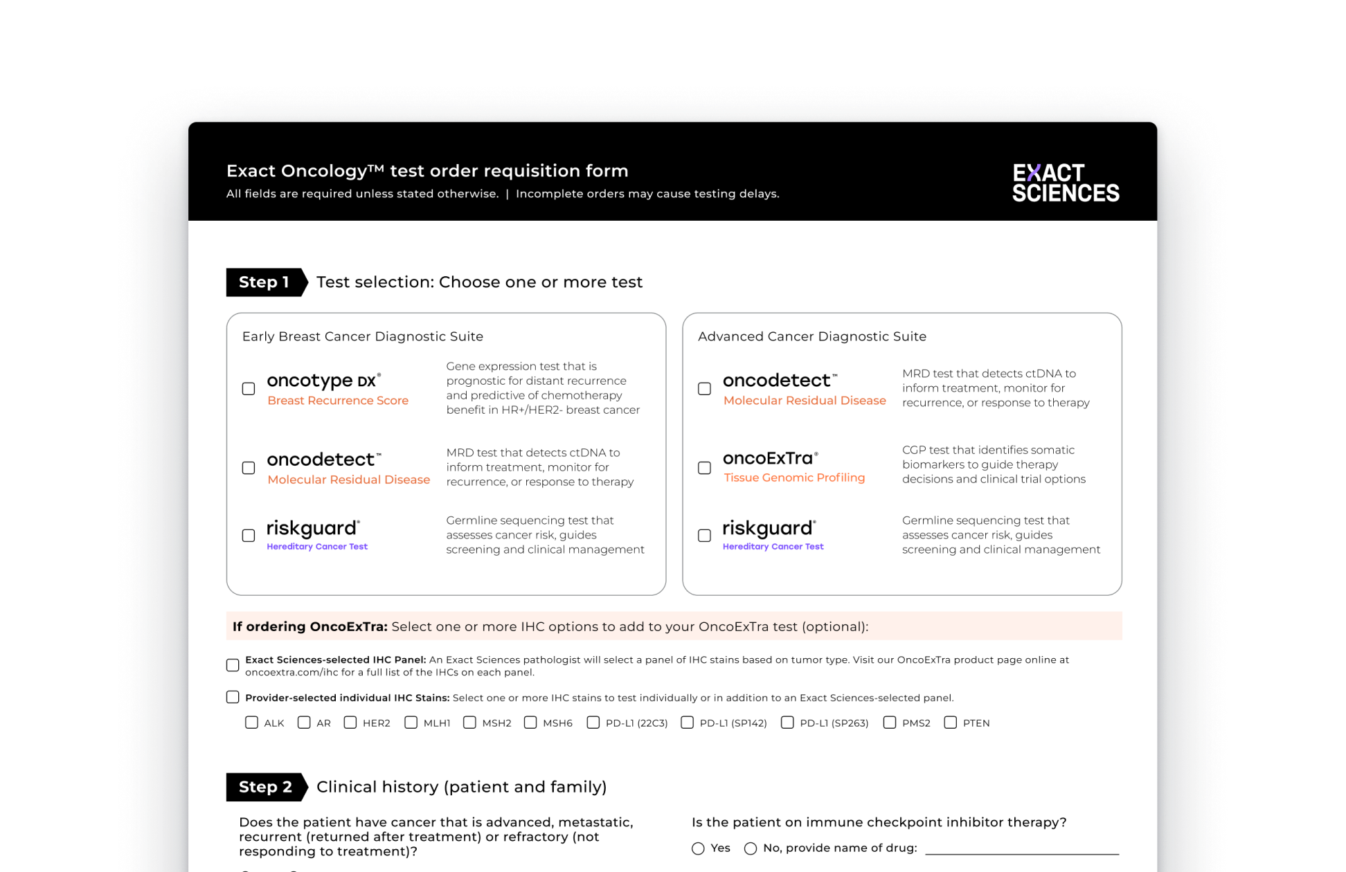 Exact Sciences requisition form — clinical ordering case study